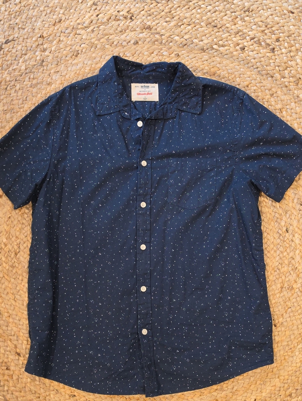urban pipeline Navy Short-Sleeve Button-Down Shirt with Micro Dot Print